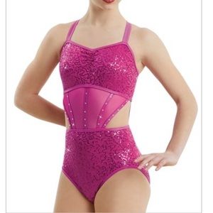 Balera Performance Fuschia Strappy Sequin Leotard
